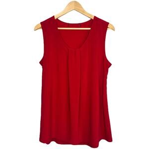 Red pleated sleeveless blouse – classic scoop neck top